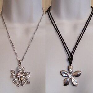 Curated Bundle 2 Flower Necklaces Casual to Dressy Chain Cord Crystal Modernist.